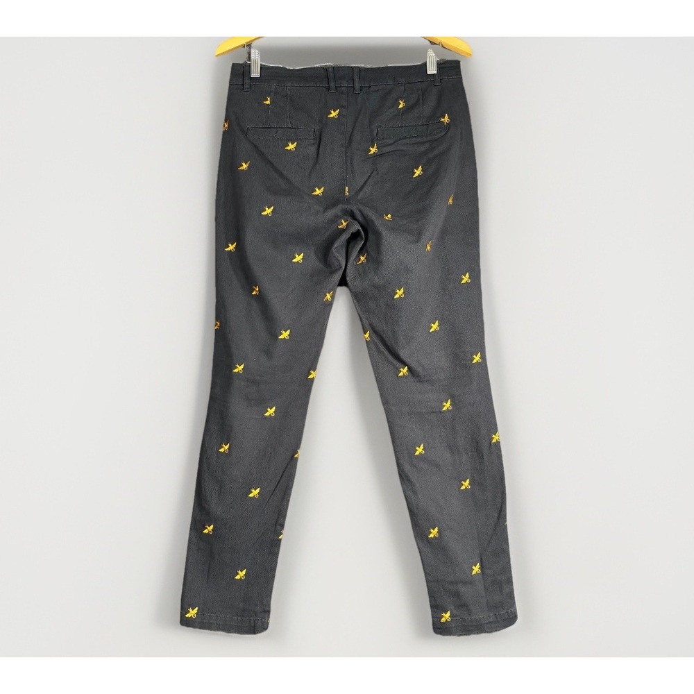 ModCloth Tapered Pants Womens Medium Gray Yellow Bee Embroidered Cotton Chino - Picture 2 of 13